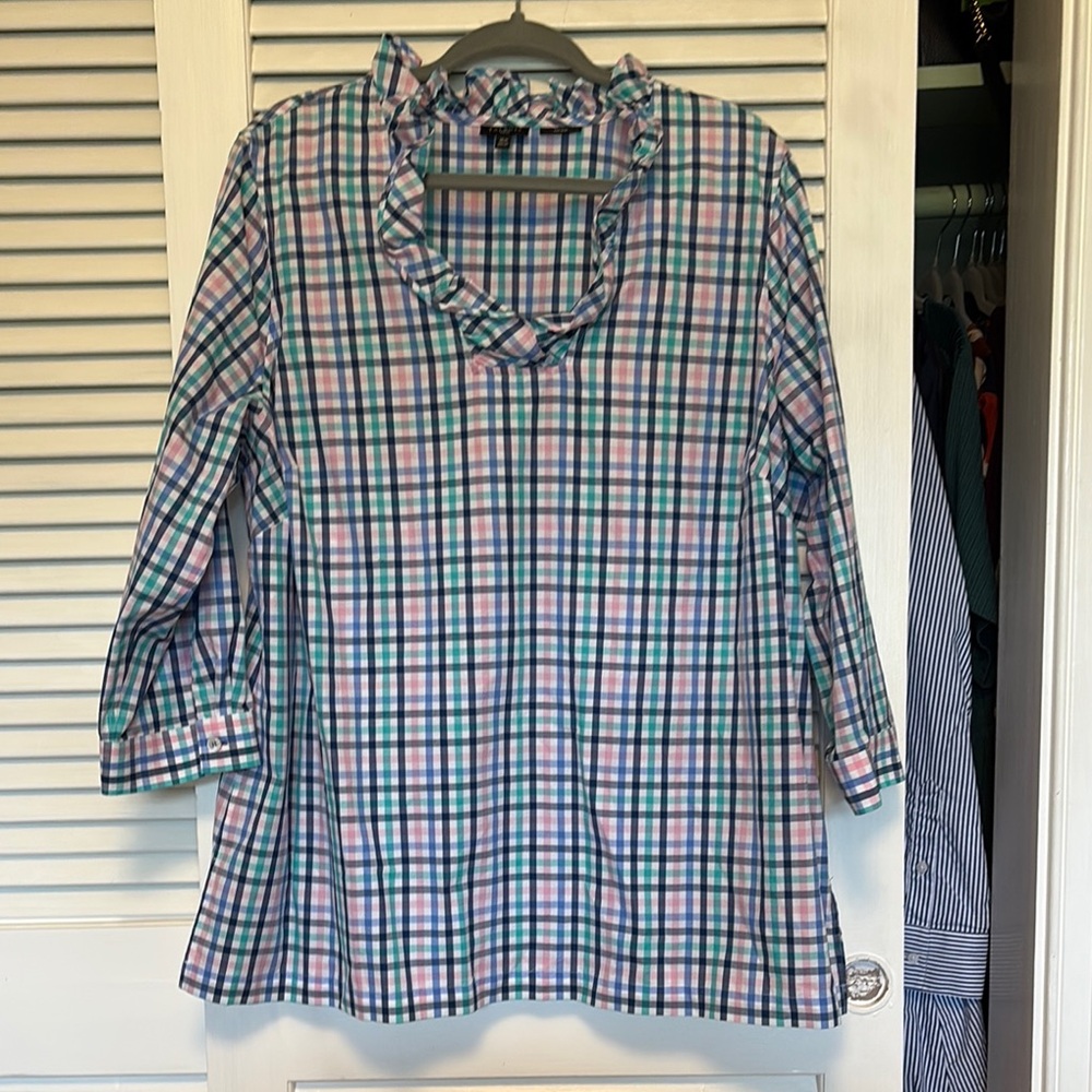 Talbots Pink and Blue Ruffled Boxy Blouse